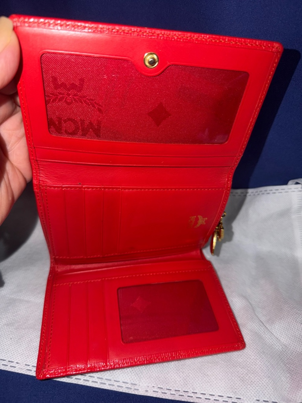 MCM Red Leather Logo Plaque Wallet - Picture 8 of 9